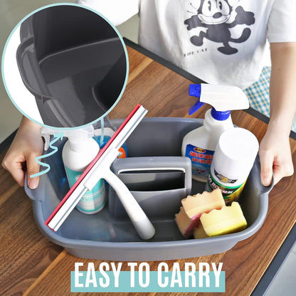 Cleaning Supplies Caddy, Household Tools Organizer with Handle, Large Plastic Bucket, Portable Shower Basket Tote, Gray