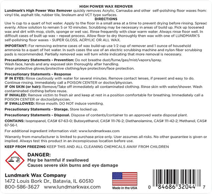 Lundmark High Power Wax Remover, Commercial Strength Floor Wax Stripper, 32-Ounce, 3204F32-6, Clear (LUN-3204F32-6)