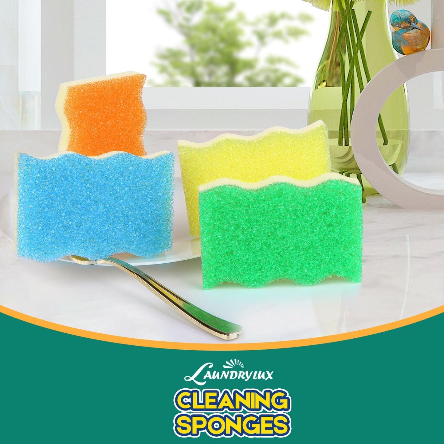 LAUNDRYLUX Scrub Sponge, Dual-Sided Temperature-Responsive Scrubber - Non-Scratch - Multipurpose Dish Sponges for Kitchens, Bathrooms, and Outdoor Use - 3 Pack