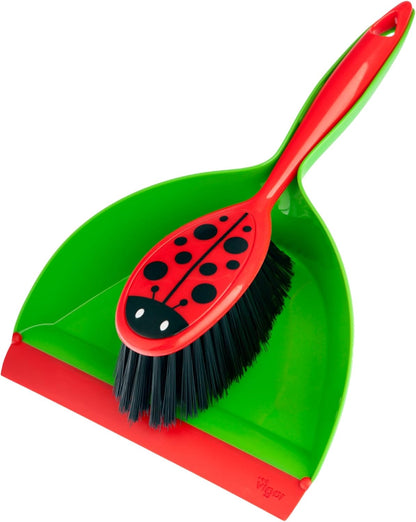 Vigar Ladybug Dust Pan and Brush Handy Set, 12-3/4-Inches, Green, Red, Black