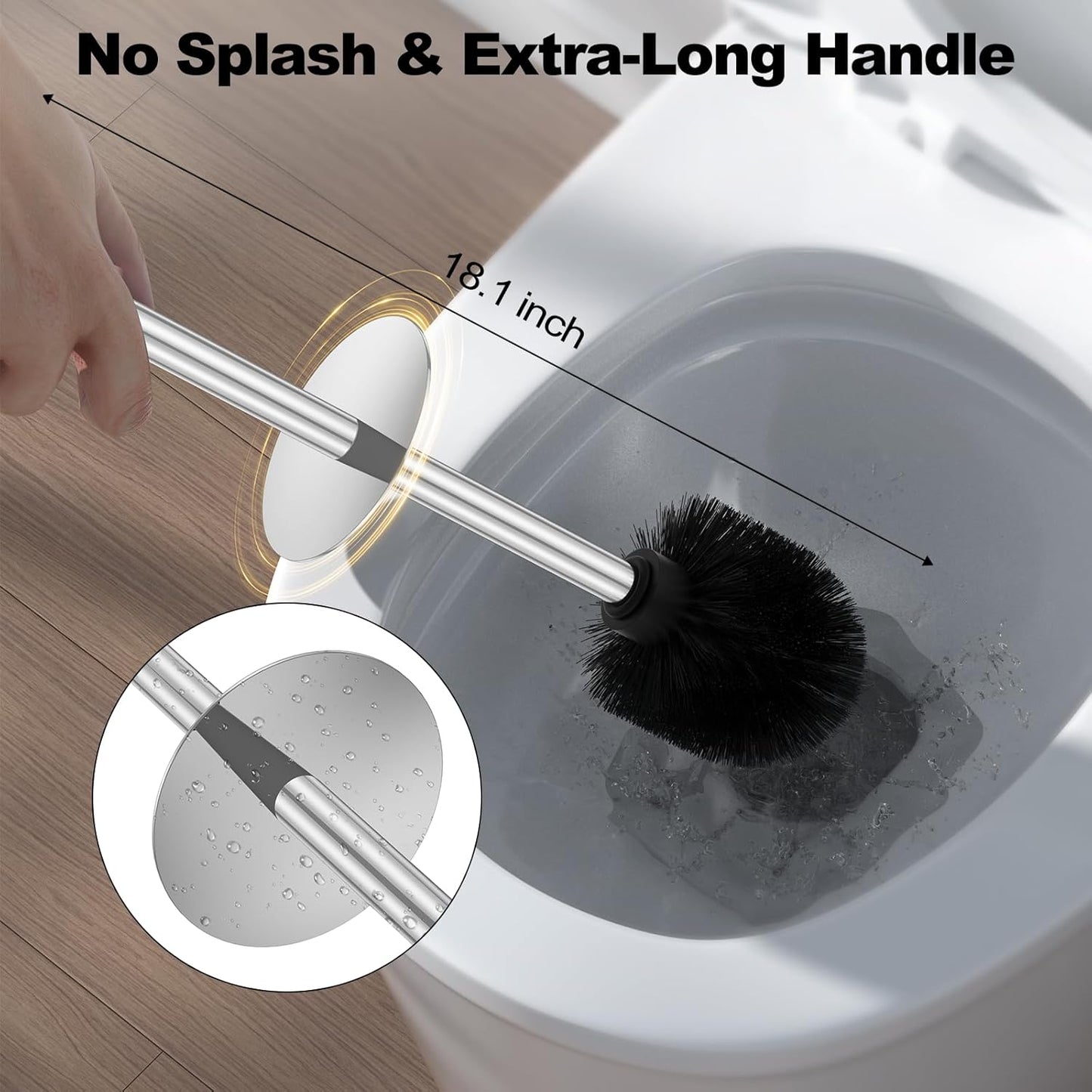 Bronze Toilet Brush and Holder Set，Stainless Steel Heavy Duty Toilet Bowl Brush，Extra Long Handled Modern Toilet Cleaner Brush, Removable Inner Bowl, and Splash Protection