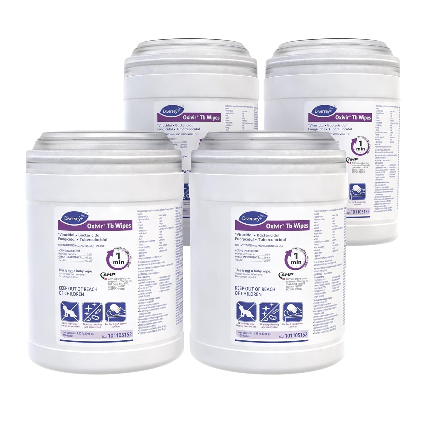 Oxivir Diversey Tb 5388471 Ready-to-Use Disinfectant Cleaning Wipes, Accelerated Hydrogen Peroxide, Large 7x8-Inch Sheets, 60-Wipes, 1-Slim Canister
