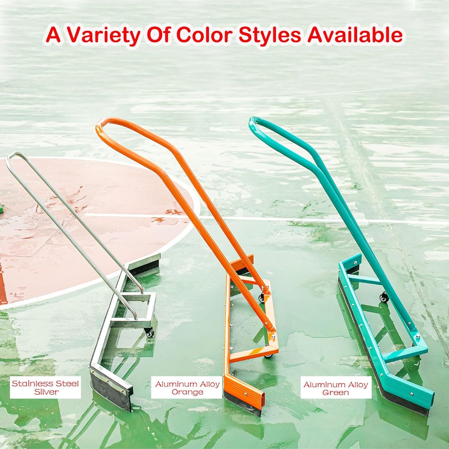 4.5FT Sport Tennis Court Squeegee Floor Squeegee Heavy Duty Commercial Squeegee for Floors with 2PCs EVA Foam Blade- Stainless Steel Silver