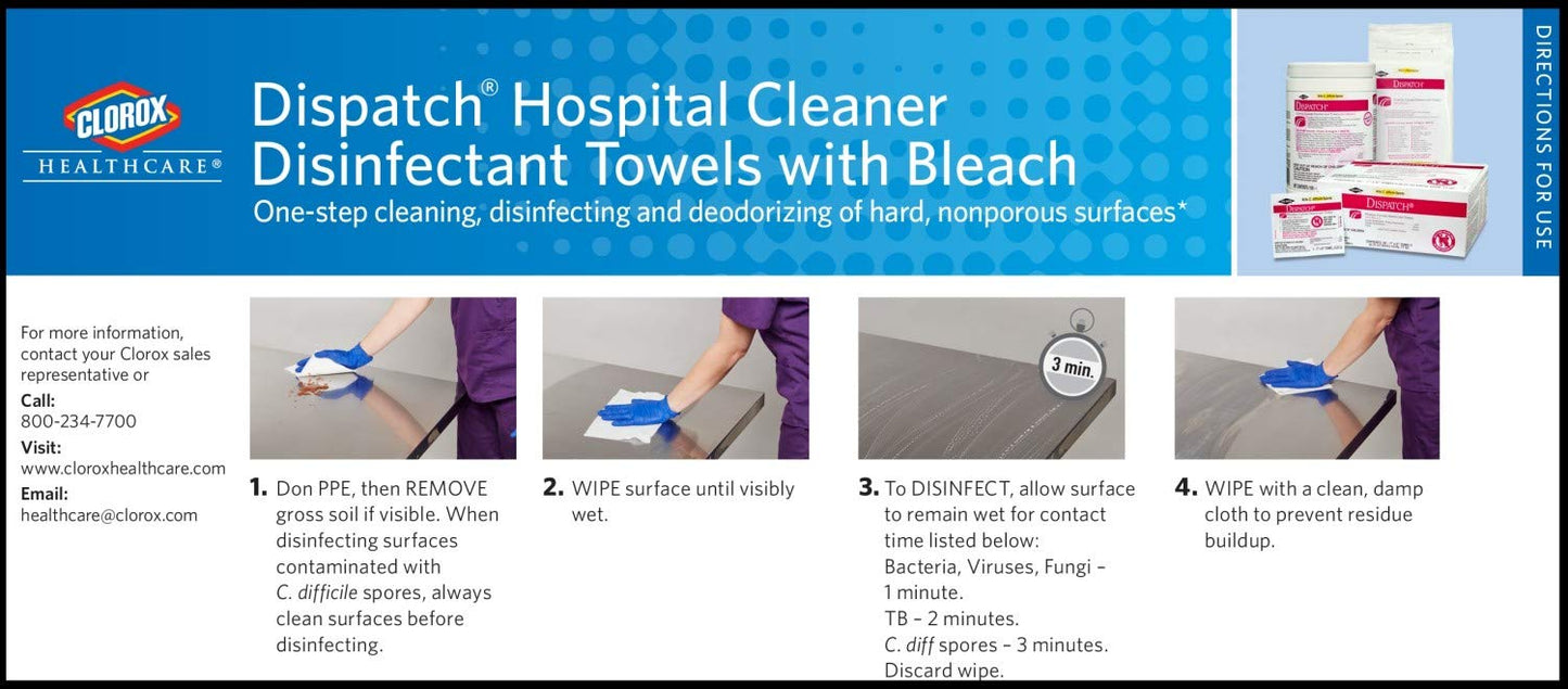 Dispatch Hospital Cleaner Disinfectant Towels with Bleach, 150 Count Canister (Package May Vary)