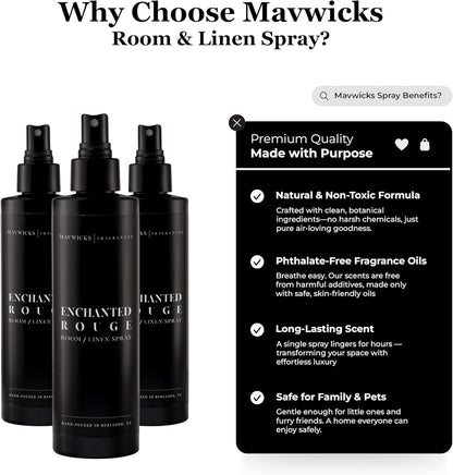 Mavwicks Fragrances - (Luxe) Linen & Room Spray (8oz) – Bedroom & Home Fragrance Mist, Long-Lasting Freshness To Brighten Up Your Space, Fabric & Air Freshener, Aromatherapy Scent Spray