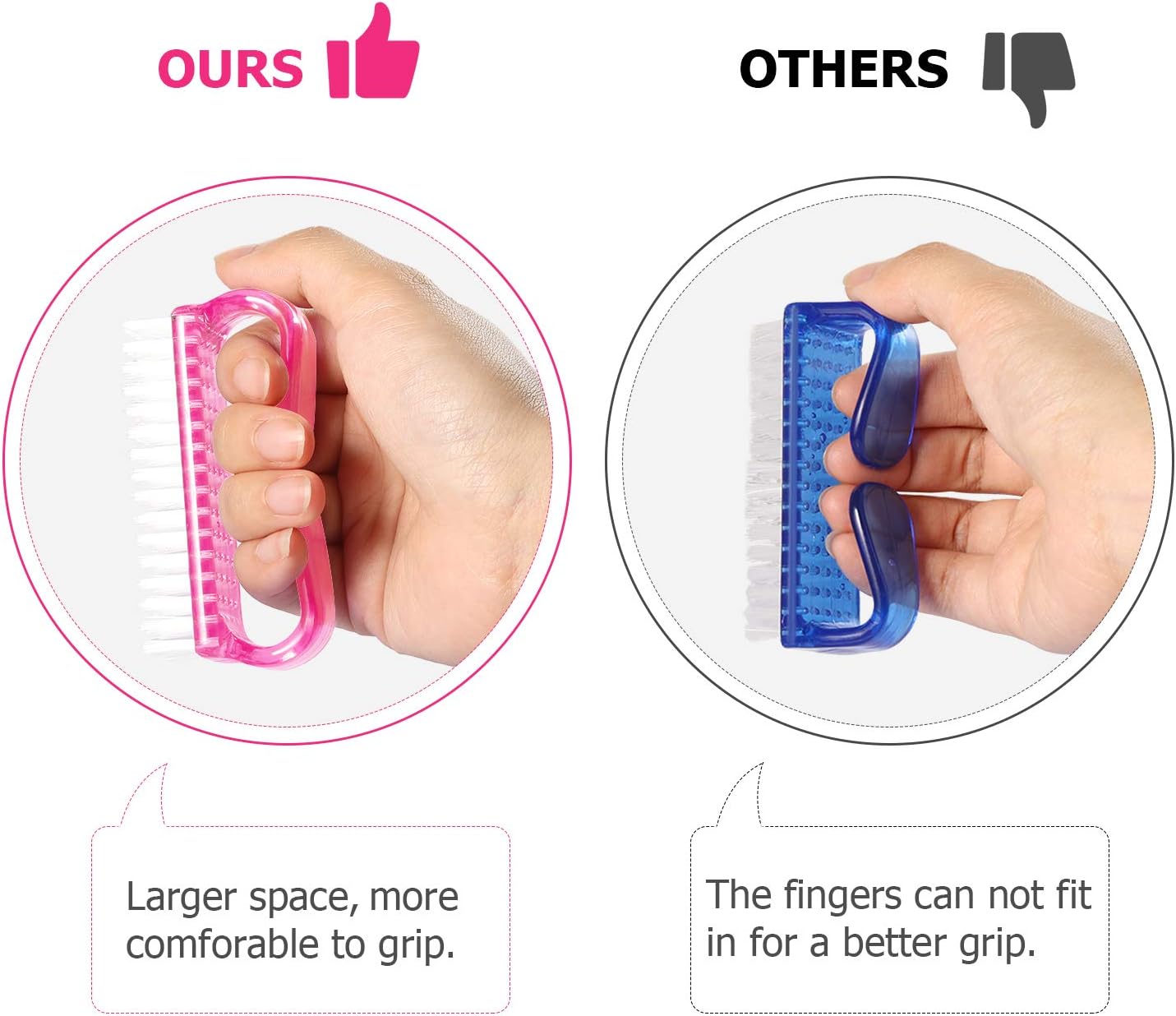 Larbois Handle Grip Nail Brush, Nail Brushes Hand Fingernail Brush Cleaner Scrubbing Kit Pedicure for Toes and Nails Men Women (4 Pack)