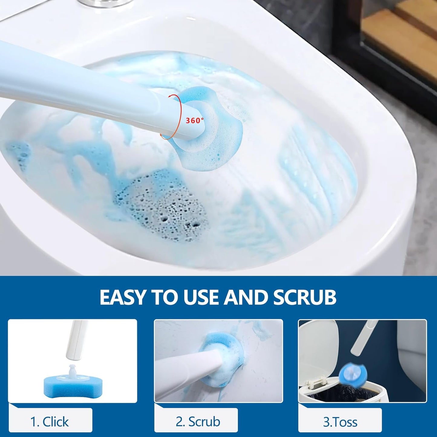 Disposable Toilet Brush with 24 Refills, Toilet Bowl Wand Starter Kit-Wand, Caddy&24 Toilet Brush Refills, Wall-Mounted Toilet Bowl Brush and Holder, Bathroom Cleaning Supplies.