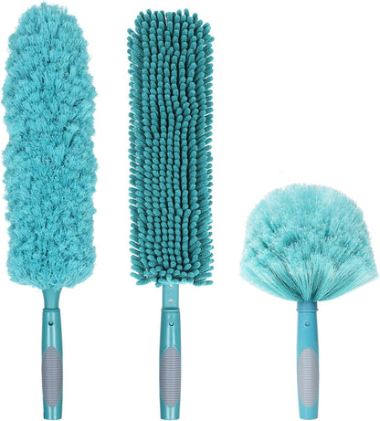 TelesPro 3-Piece Duster Attachment | Ideal House Cleaning kit with Cobweb Duster, Chenille Ceiling Fan Duster, Microfiber Feather Duster | Compatible with Standard US Acme Thread Poles