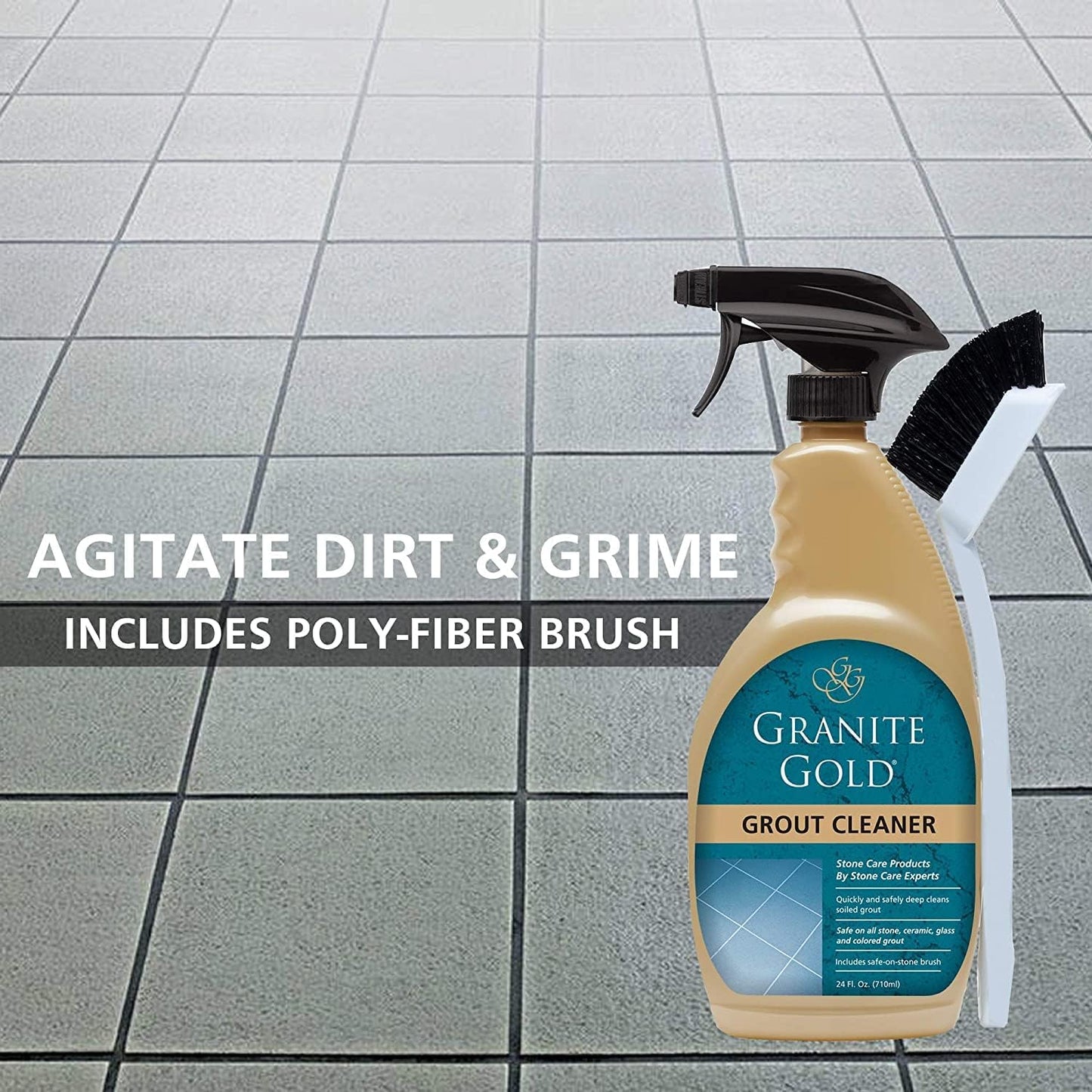Granite Gold Grout Cleaner Spray with Brush for Stone, Ceramic, Glass & Colored Grout, 64 Fluid Ounces + 24 Fluid Ounces + 4 brushes