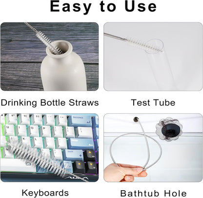 CiaraQ Bottle Cleaning Brushes, 8 Inch Nylon Tube Brush Set, Cleaner for Narrow Neck Bottles Cups with Hook, Set of 10pcs