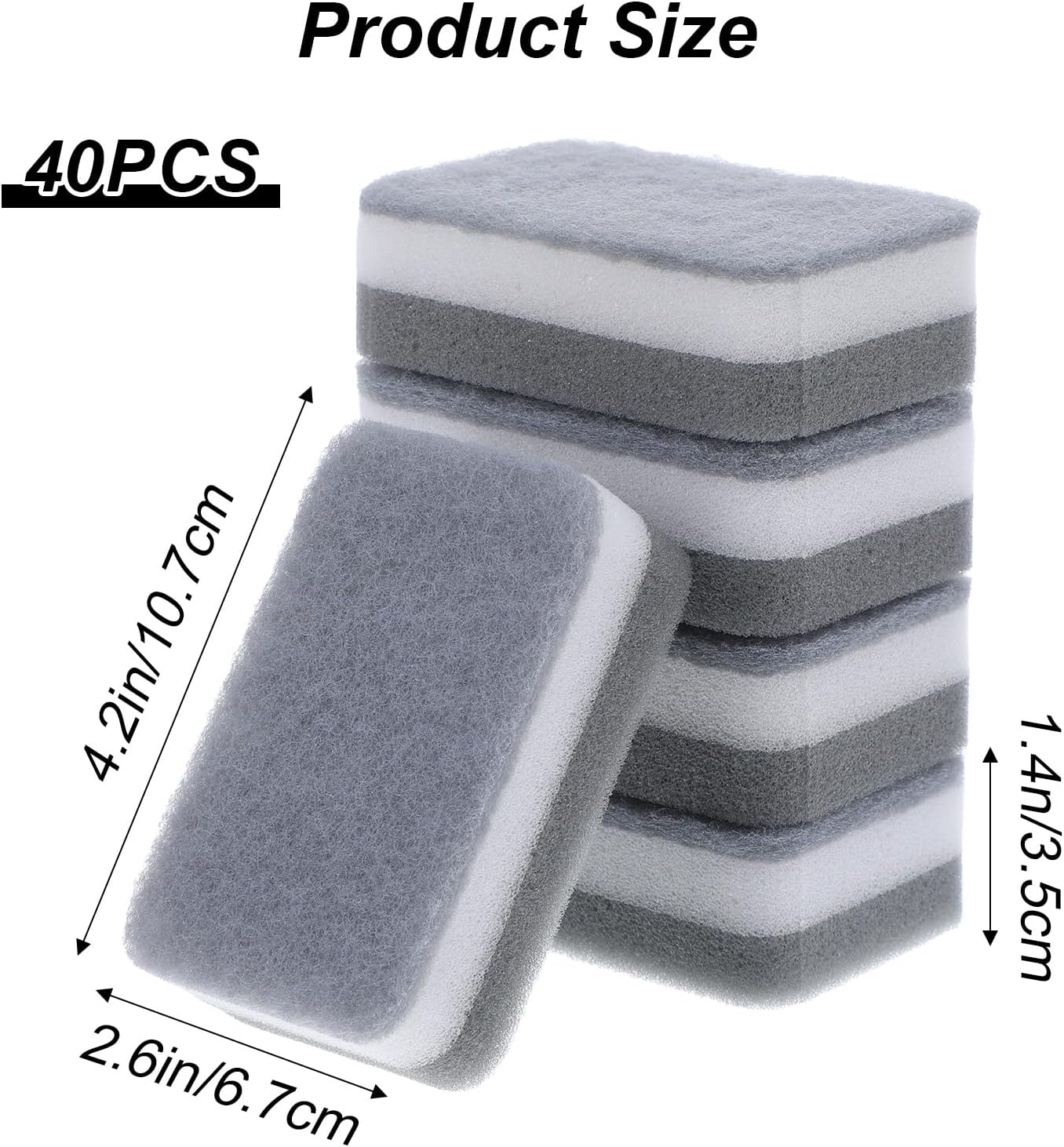 40 Pack Kitchen Dishwashing Sponge Bulk, Non Scratch Dishes Scouring Pad, Odor-Free Cleaning Sponge Wipes for Travel, Camping, Apartments