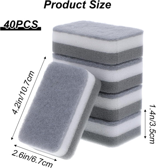 40 Pack Kitchen Dishwashing Sponge Bulk, Non Scratch Dishes Scouring Pad, Odor-Free Cleaning Sponge Wipes for Travel, Camping, Apartments