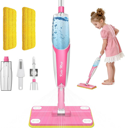 Kids Spray Mop - 30 Inch, 420ml Large Water Tank, Effective Cleaning Tool & Fun Montessori Toy, Pretend Play Housekeeping Set Toddlers Love (Magenta)