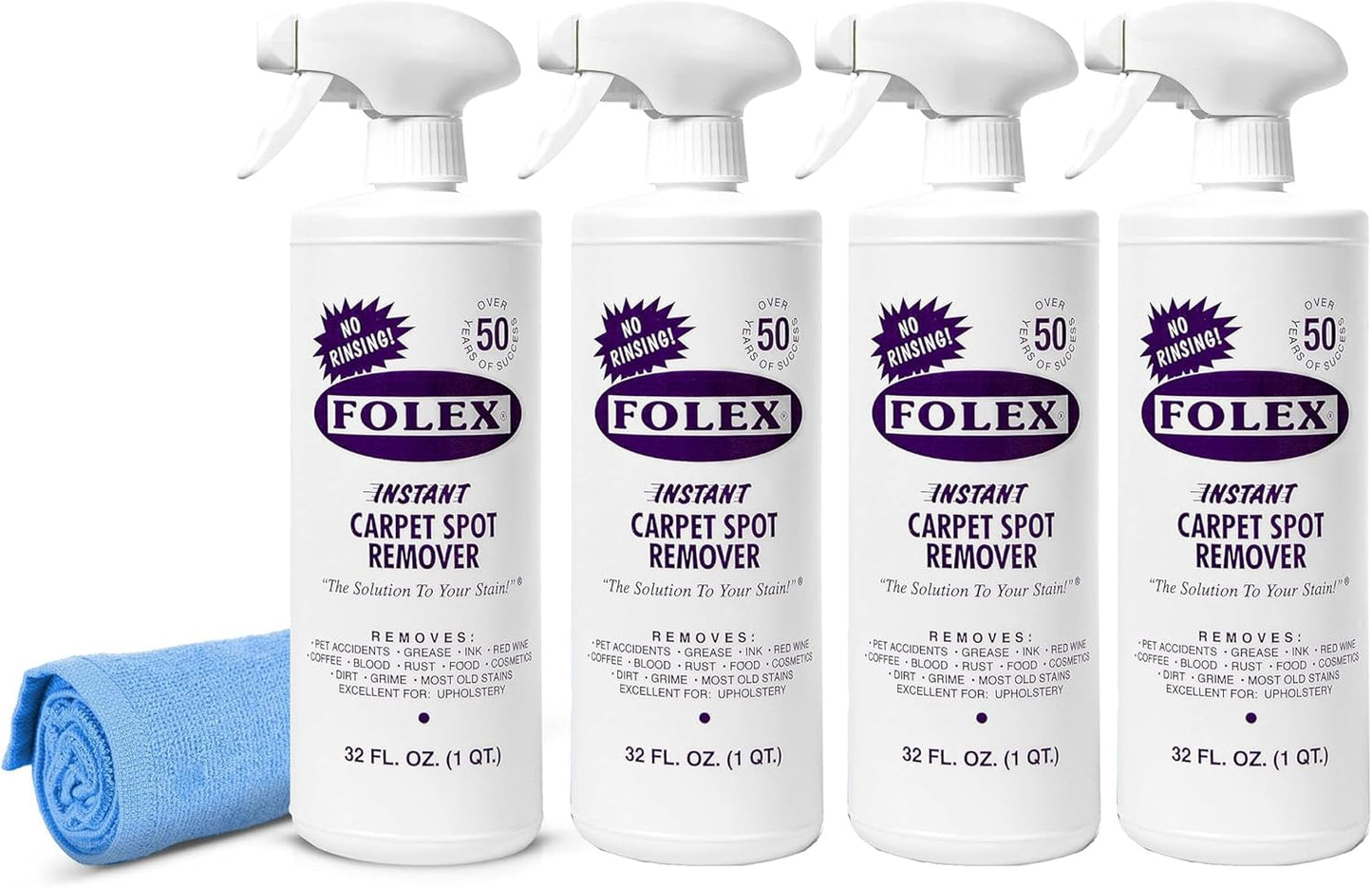 FOLEX Instant Carpet Spot Remover 32 oz – Powerful Stain Remover for Carpets, Upholstery & Rugs – Eliminates Pet Stains, Grease, Red Wine, Food, Makeup & More – With Reusable Cleaning Cloth – 1 Pack