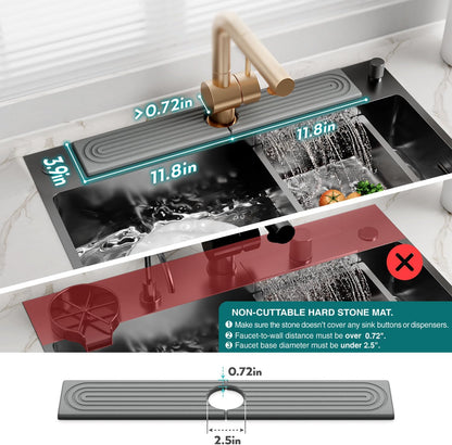 Eormoe Faucet Mat for Kitchen Sink – Diatomite Stone Drying Mat & Sink Protectors, Prevent Moisture – Sink Splash Guard Water-Absorbing Stone Tray for Bathroom Counter (Light Grey, 23.6" x 3.9")