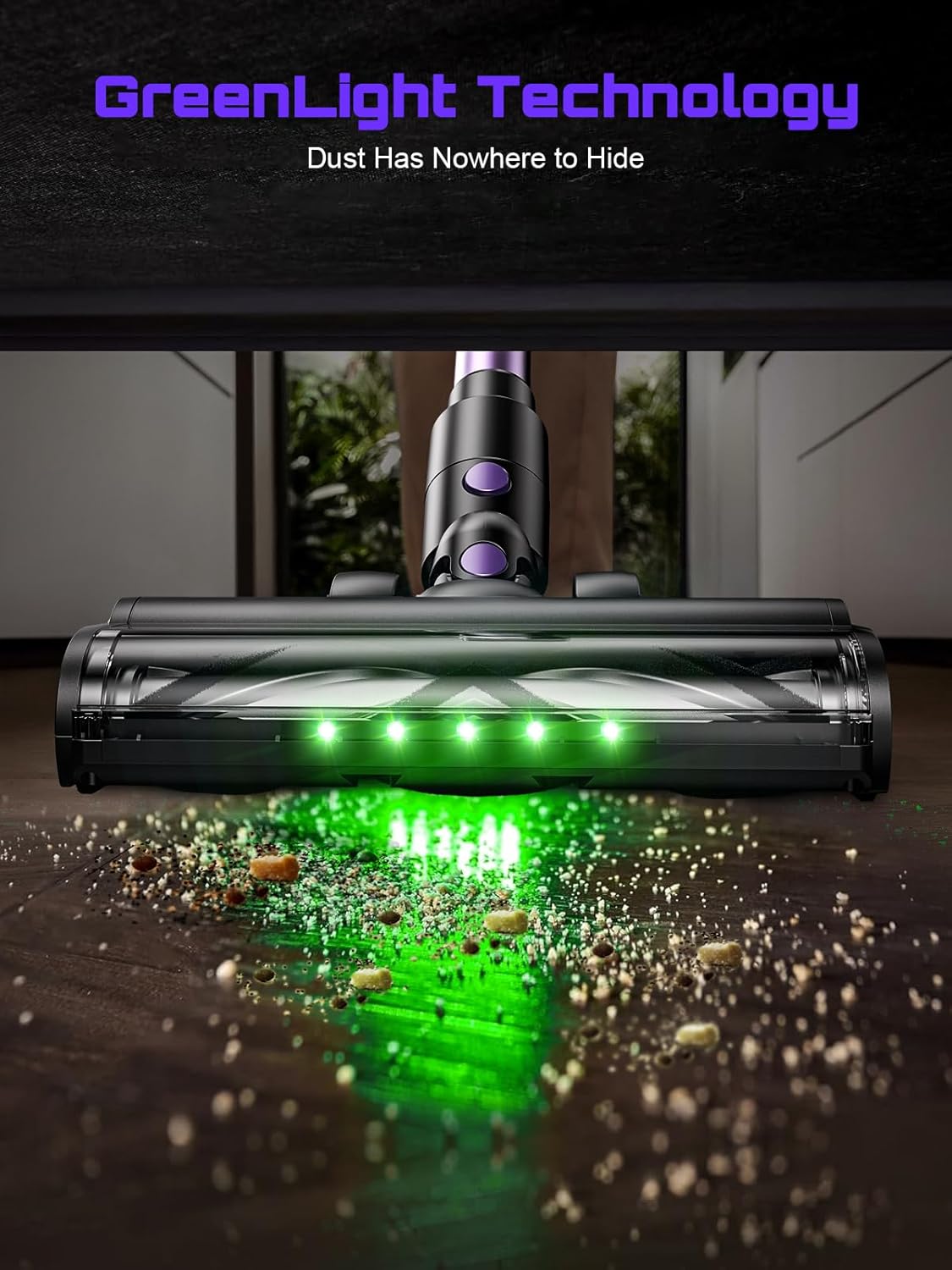 Cordless Vacuum Cleaner, 10 in 1 Stick Vacuum with Powerful Suction, Hose, Green LED Light, Anti-Tangle Brush, Lightweight Rechargeable Vacuum Cleaner for Home, Hardwood Floors,Pet Hair (Purple)