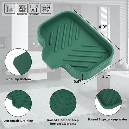 MicoYang Silicone Bathroom Soap Dishes with Drain Spout-Bathroom and Kitchen Sink Organizer,Sponge Holder,Dish Soap Tray,Perfect for Dispenser,Scrubber,Bottle,Cup on Sink or Counter-Black 4.9"×3.2"