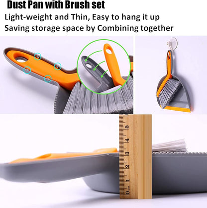 Mini Broom and Dustpan Set - Small Broom and Dustpan Set for Home, Camping Broom, Whisk Brooms Small(Gray Orange)