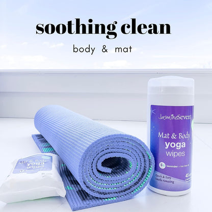 Yoga Wipes for Body and Mat - Natural Lavender and Tea Tree - 45 Wipes in Resealable Canister - by Jasmine Seven