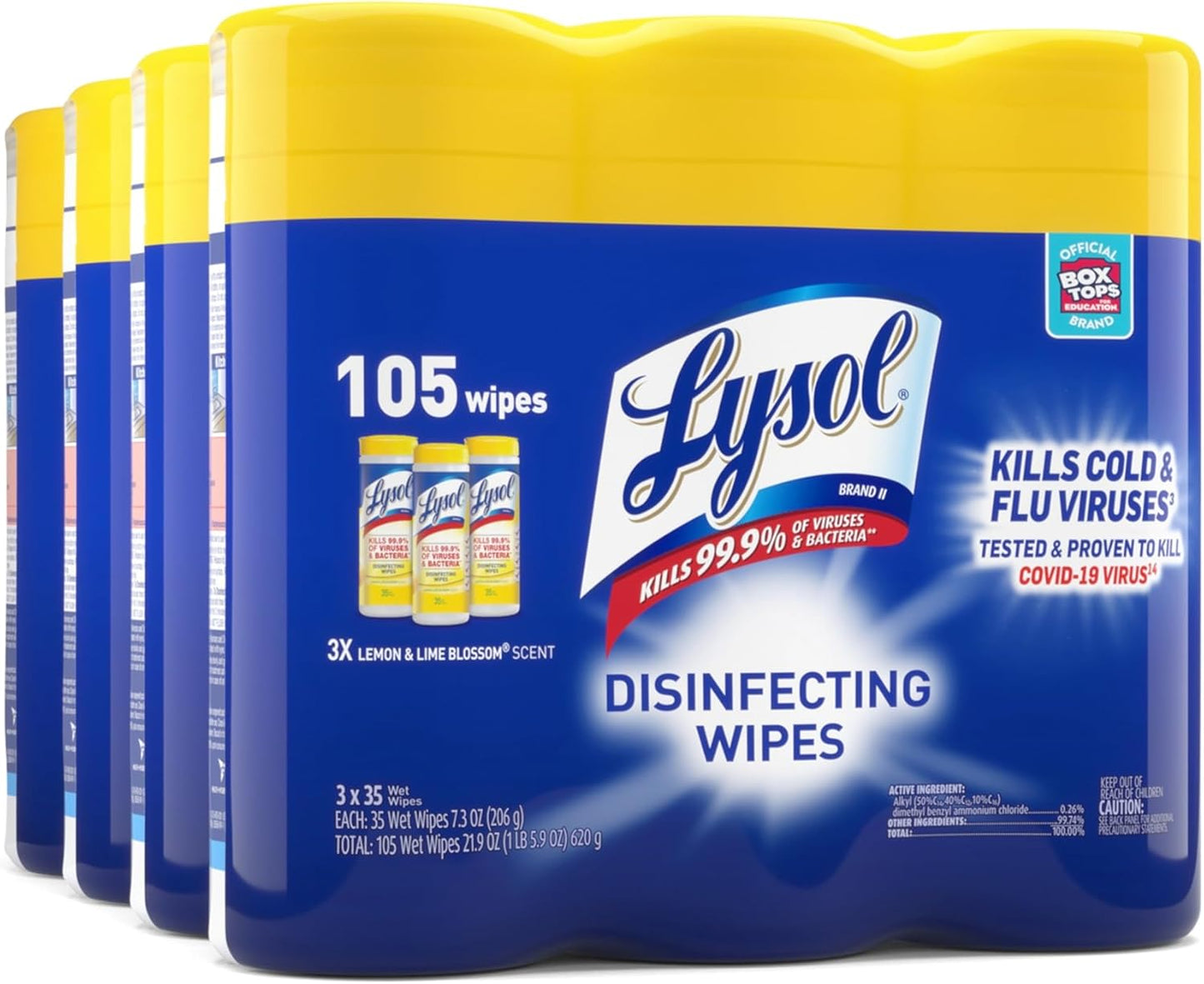 Lysol Disinfecting Wipes, Lemon & Lime Blossom, 105 Wipes (3 Packs of 35 Wipes)