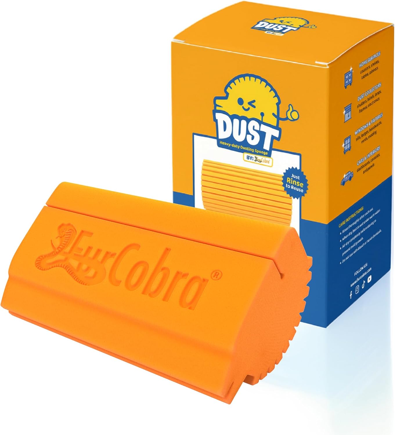 Dust Sponge for Cleaning with Built-In Pocket - Heavy Duty Damp Dusting Sponge with Ridges for Home, Office, Car Surfaces - Portable, Multipurpose, Easy to Use Dust Cleaner, Remover fur cobra