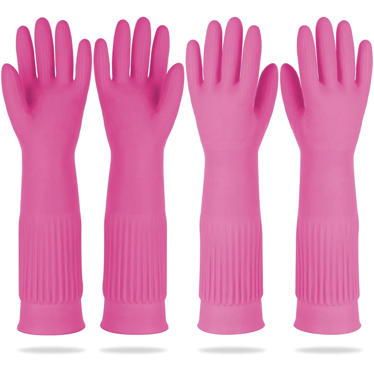 DABOGOSA Mamison 2 Pairs Reusable Waterproof Household Dishwashing Cleaning Rubber Gloves, Non-Slip Kitchen Glove (Pink, Medium (Pack of 2))