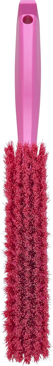 Vikan 45871 Bench Cleaning Brush, Polypropylene/Polyester Soft Bristle Dustpan Brush & Sweeper With Handle, 14-Inch, Pink