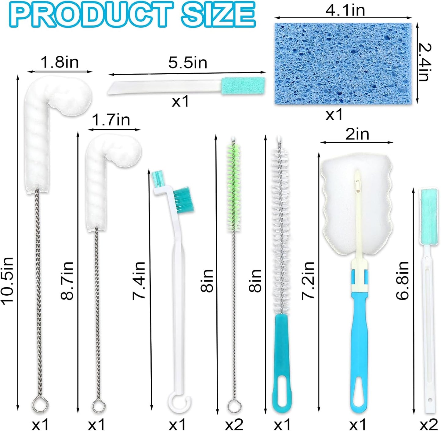 Palksky Ice Maker Cleaning Brush Set, Ice Machine Cleaning Tools - 2Pcs Drain Pipe Brush Nylon Bristles with 8Pcs Crevice Cleaning Brush