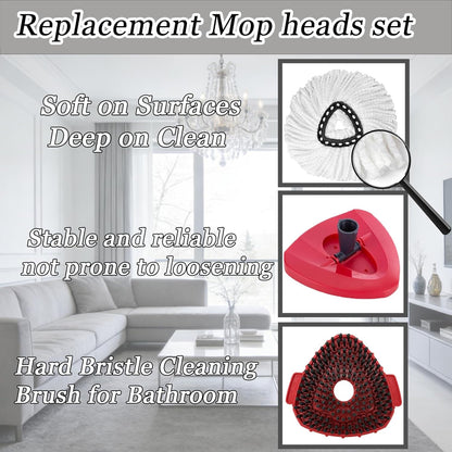 6Pcs Mop Heads Replacement,Spin Mop Replacement Head Compatible with Cedar Easywring 1-Tank System,Including 4 Spin mop Replacement Heads,1 Brush Head and 1 Base(Machine Washable & Easy to Replace)