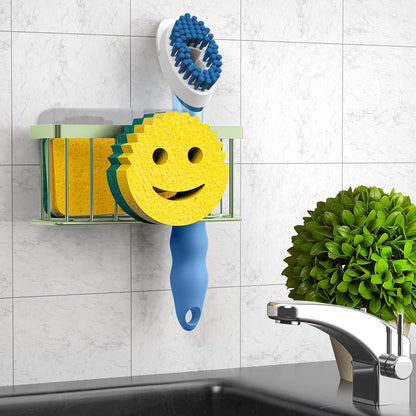 MURLONG Sponge Holder Smiley Face, Sink Caddy for kitchen Sink, Kitchen Organizer Sponge Holder with 2 PCS Suction Cups/1 PCS Adhesive Strips, Designed for Sponge, Soap, Dish brush, Scrubber-Black