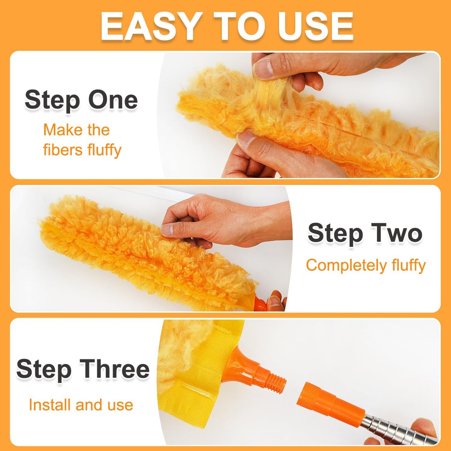 100" Reachable Microfiber Feather Duster, Duster with Extension Pole, 3 pcs Replacement Duster Head, Cleaning Tools for High Ceilings and Fans, Blinds, Cars and Furniture