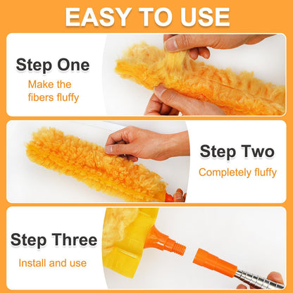 100" Reachable Microfiber Feather Duster, Duster with Extension Pole, 3 pcs Replacement Duster Head, Cleaning Tools for High Ceilings and Fans, Blinds, Cars and Furniture
