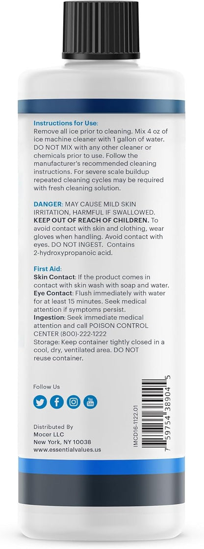 Essential Values 32 uses Ice Machine Cleaner (Gallon / 3.78), Descaler | Ice Maker Cleaner Compatible with: Whirlpool 4396808, Manitowac, Ice-O-Matic, Scotsman, Follett & More!