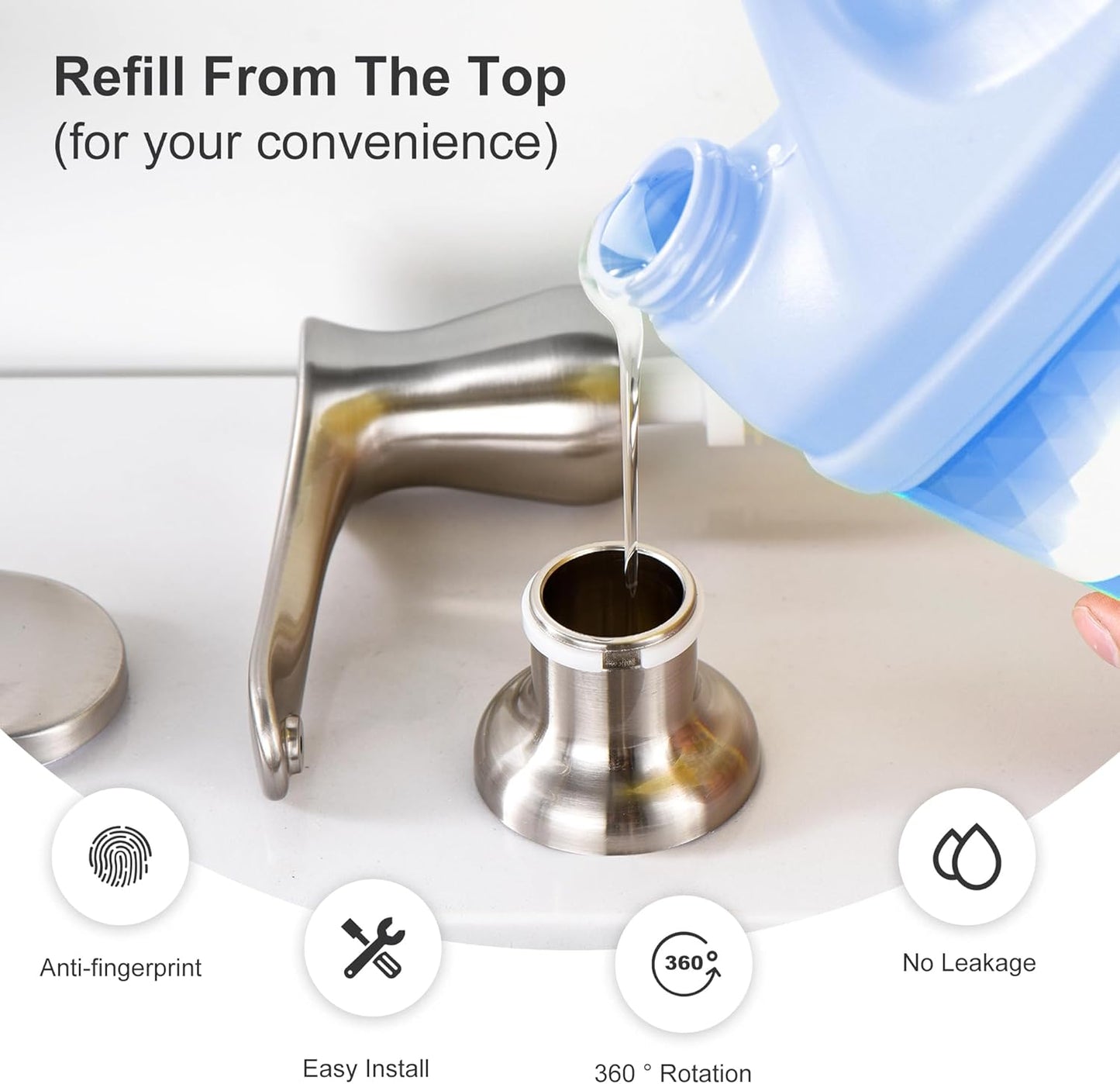 GAGALIFE Kitchen Sink Soap Dispenser Brushed Nickel, Under Sink Soap Dispenser with 40" Silicone Extension Tube Kit,Say Goodbye to Frequent Refills