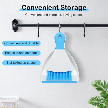 NACENA Mini Dustpan and Brush Set 2 Pack, Small Broom and Dustpan Set Dust Pan and Mini Hand Broom Dustpan and Broom Combo Compact for Home Table Keyboards Sofa Kitchen, Blue