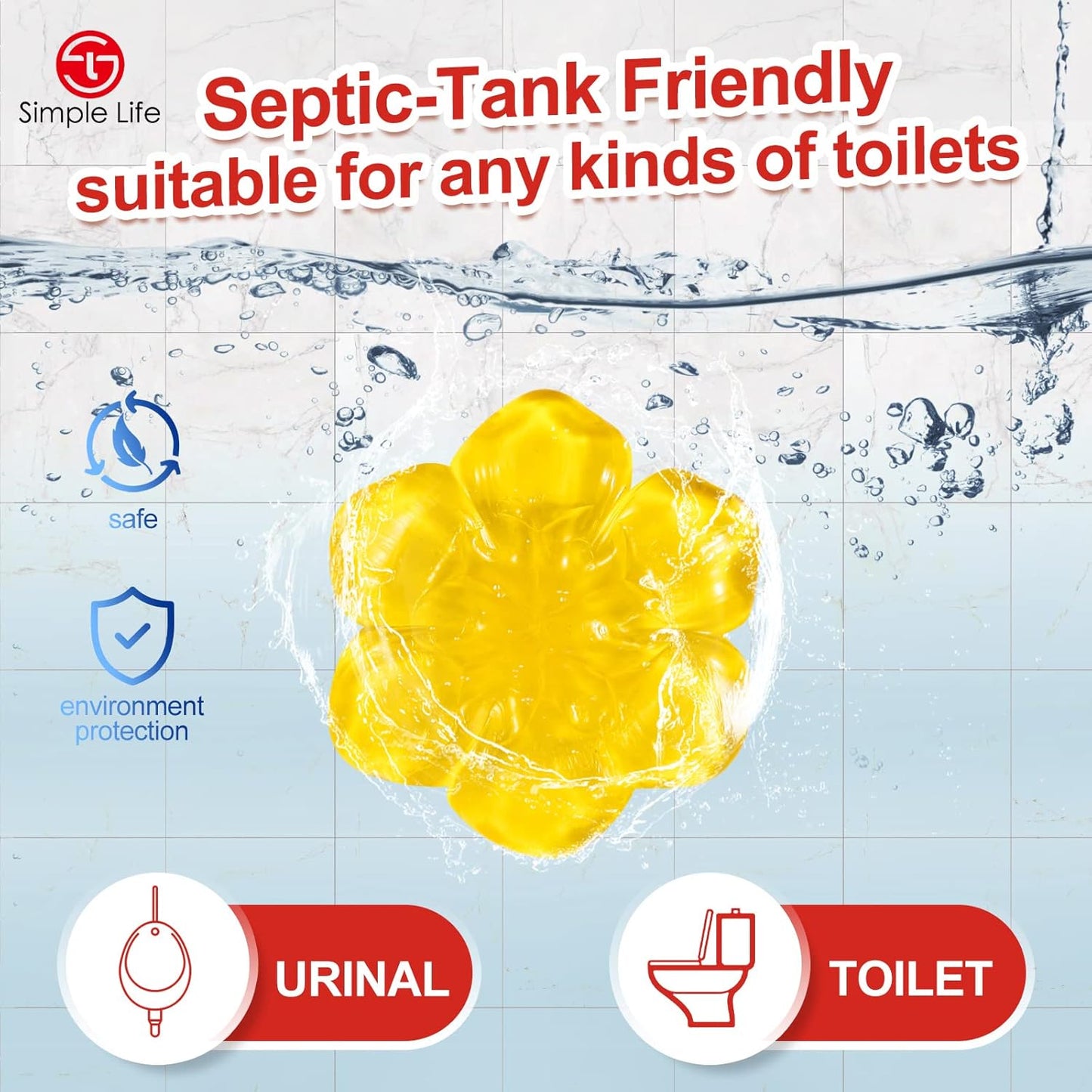 Simple Life Toilet Bowl Cleaner Gel | Fresh Flower Toilet Gel Stamp | Stops Limescale and Stains with Air Freshening Scent | Deodorizing Clean | 32 Stamps, Blue & Green