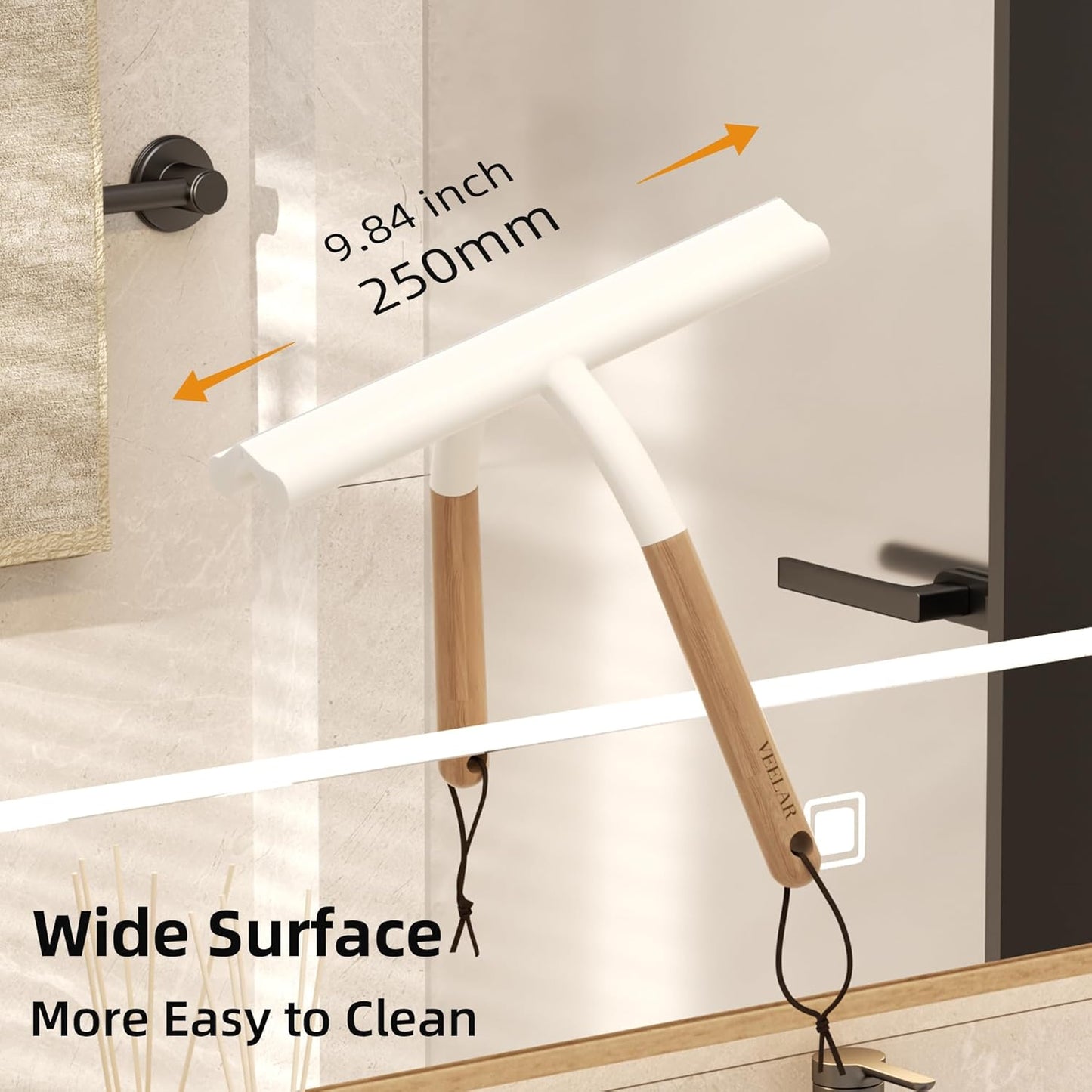 Shower Squeegee for Shower Glass, Bathroom Glass Cleaning Tool with Hook Mount, Squeegee for Glass Doors, Window Cleaning, Tile Shower Walls (White)