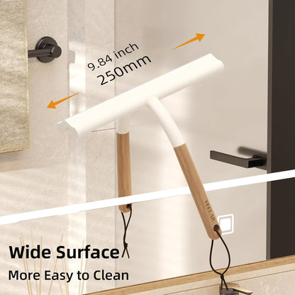 Shower Squeegee for Shower Glass, Bathroom Glass Cleaning Tool with Hook Mount, Squeegee for Glass Doors, Window Cleaning, Tile Shower Walls (White)
