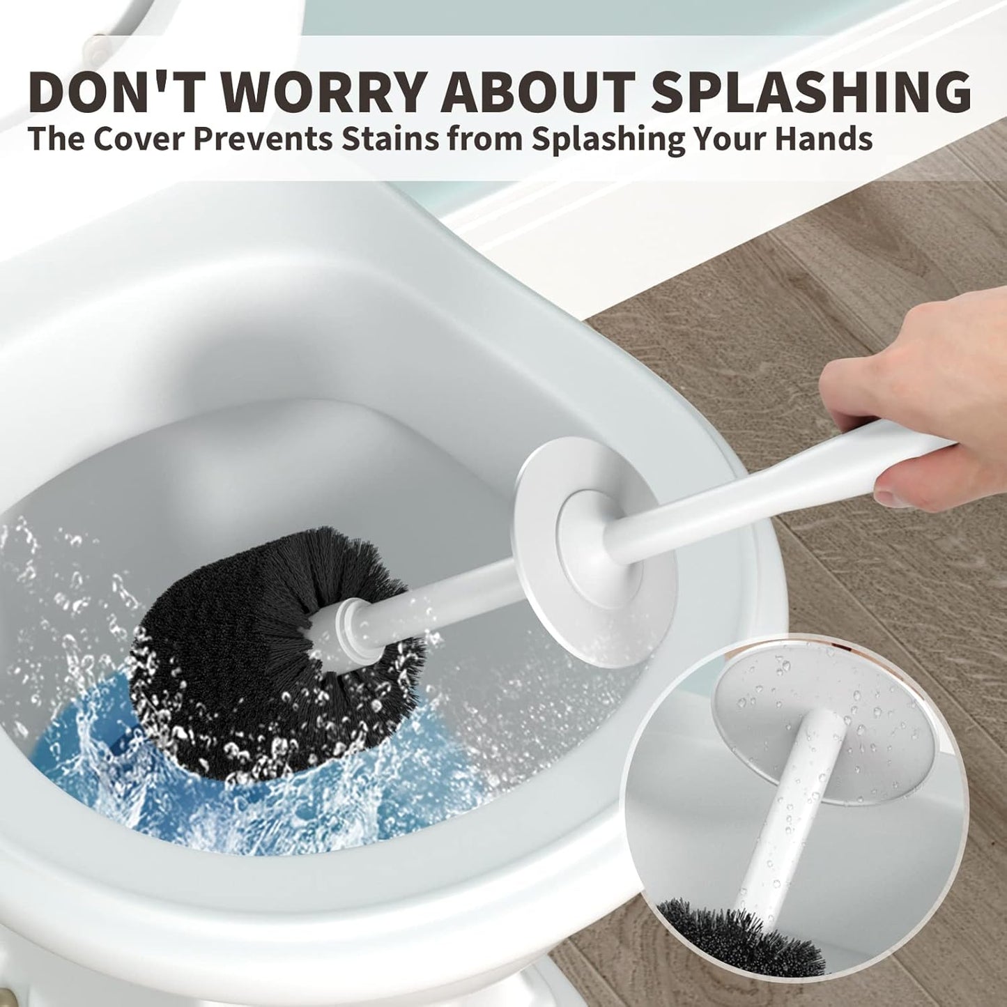 Toilet Brush and Holder 2 Pack, Toilet Bowl Brush with Extra Long Handle, Toilet Scrubber and Covered Holder, Toilet Brushes for Bathroom-Space Saving, Covered Brush, Durable, Deep Cleaning(Black)