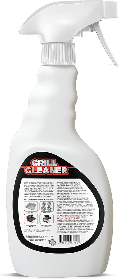 Evo Dyne Grill Cleaner Spray (32 oz), Made in USA - Quickly Cleans BBQ Burnt-on Foods and Grease from Grill Grates - Heavy Duty, Fast-Acting Formula, Less Scrubbing - Food Safe Grill & Oven Degreaser