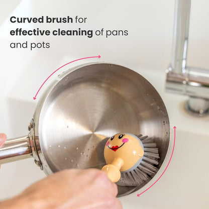 Vigar Dolls Dish Brush with Ergonomic Handle and Dres-shaped Storage Holder - Scrub Brush for Pans, Pots, Kitchen Sink Cleaning, Blue/Pink