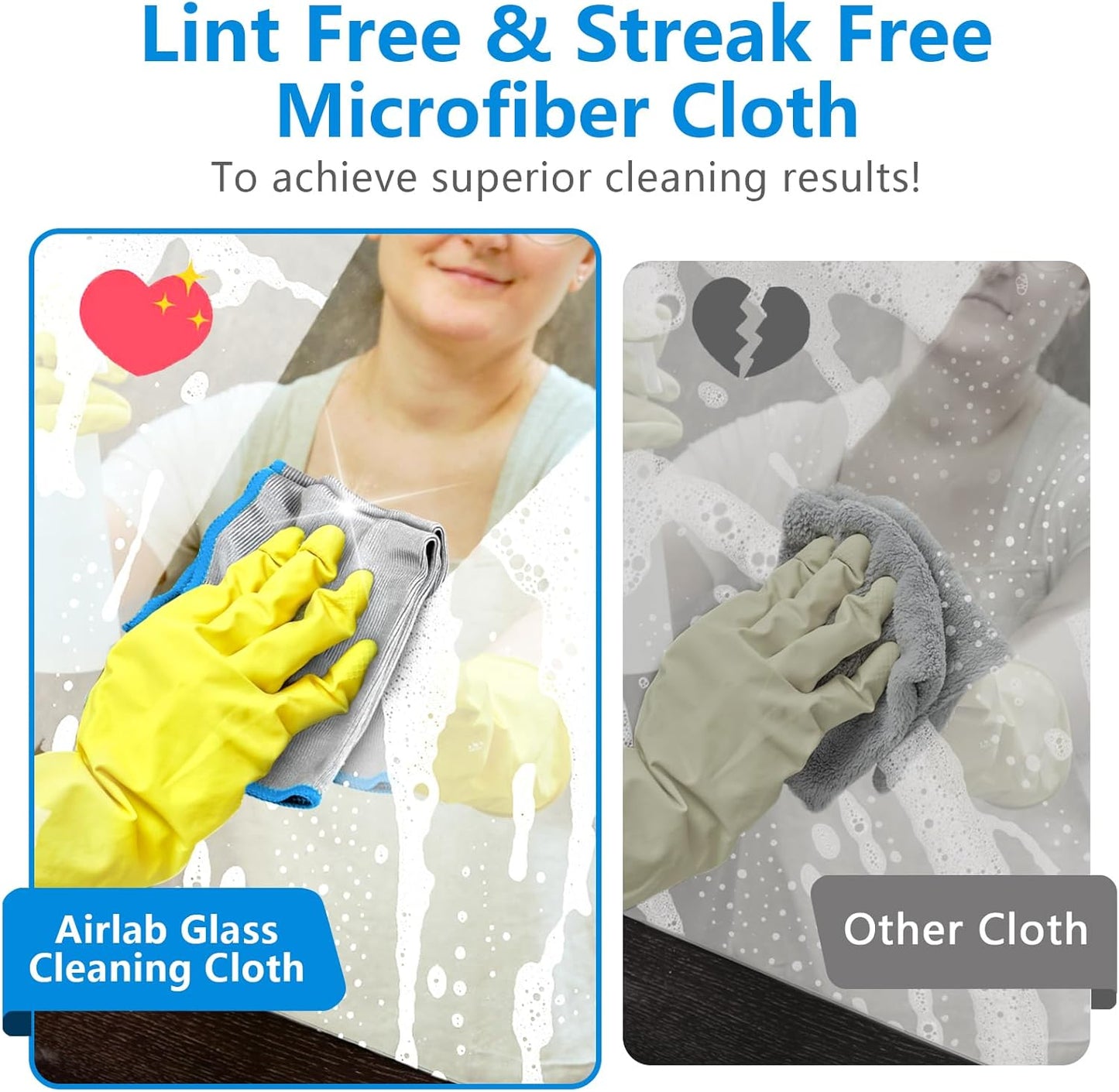 Glass Polishing Cloth Streak Free Miracle Cleaning Cloth Lint Free Microfiber Cleaning Rags for Glasses Kitchen Dish Mirrors Easy Clean, Pack of 6, 12" x 12"