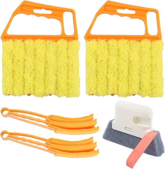 5Pcs Window Blind Cleaning Set, Washable 7 Fingers Duster Brush Dusting Cleaner Tool, Blinds Air Conditioner Keyboard Fan Duster Dirt Housekeeping Tool(Yellow,Size:6.3inch)