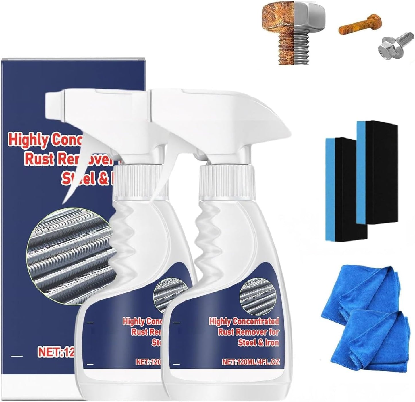2Set Highly Concentrated Steel Rust Remover, Instant Rust Eraser Ultra-Strong Metal Revival Spray, Rust Removal Heavy Duty for Metal, Powerful and Fast Acting for Tools, Stainless Steel, Auto Parts