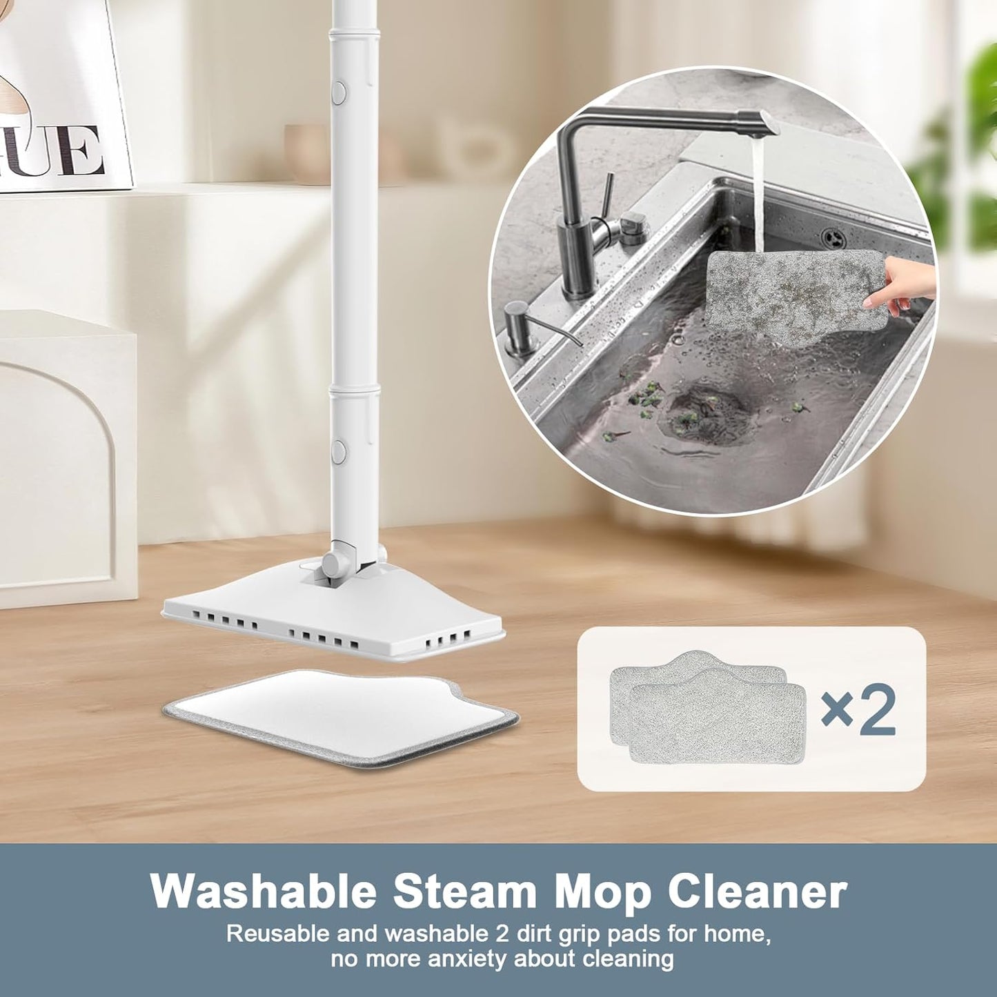 Steam Cleaner, 6 in1 Rotated Steam Mop Cleaner with 2 Modes, 2 Microfiber Pads, 400ML Removable Tank, 23FT Power Cable, Detachable Steam Mops for Floor, Laminate Floor, Tiles Cleaning (Azure)