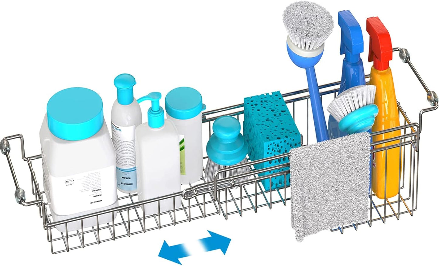 Dish Stands, Over The Kitchen Sink Caddy Sponge Holder Organizer Drying Rack Expandable for Sponge Brush Soap Dish Cloth Rag Smaller 12.25" to 17.25", Stainless Steel