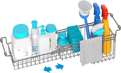 Dish Stands, Over The Kitchen Sink Caddy Sponge Holder Organizer Drying Rack Expandable for Sponge Brush Soap Dish Cloth Rag Smaller 12.25" to 17.25", Stainless Steel
