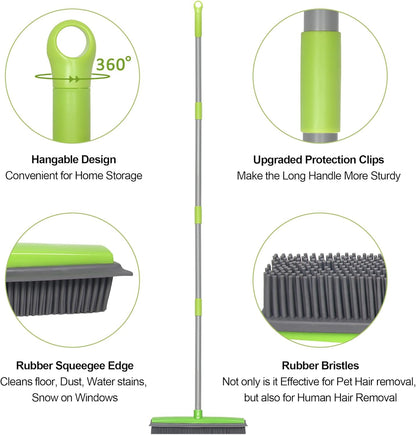 LandHope Carpet Rake for Pet Hair Remover Long Handle with Squeegee, Rubber Broom Carpet Brush Non Scratch Bristles Fur Remover Indoor Outdoor Push Broom for Cat Dog Hair Hardwood Tile Windows Clean