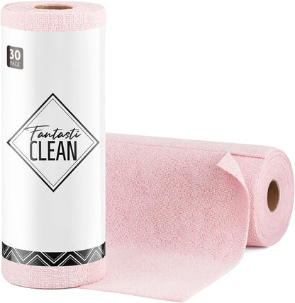 Fantasticlean Microfiber Cleaning Cloth Roll -75 Pack, Tear Away Microfiber Towels, 12" x 12", Reusable, Washable, Scratch Free, Ultra Absorbent Dishcloth for All-Around Cleaning Supplies (White)