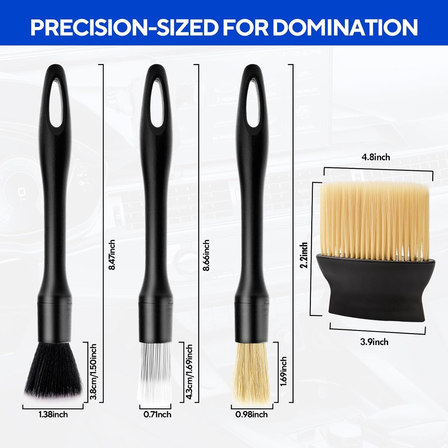 7PCS Car Detailing Brush Kit - Ultra Soft Boars Hair Car Interior Detailing Brushes, Includes 4 Different Brushes, Multi-use for Cleaning Interior or Exterior - Perfect Car Accessory Gift